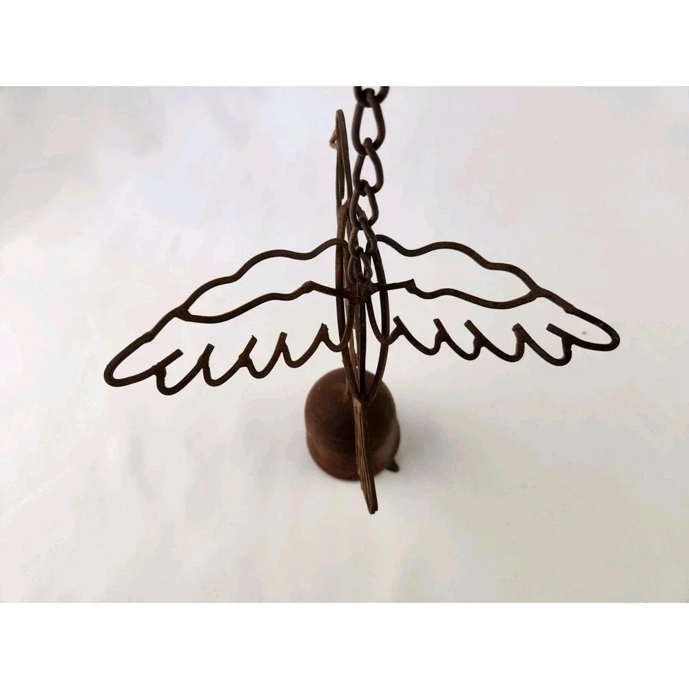 Vintage Cast Iron Hummingbird Wind Chime Primitive Rustic Metal Bell Bird